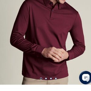 Charles Tyrwhitt Men's Maroon Long Sleeve polo Shirt medium